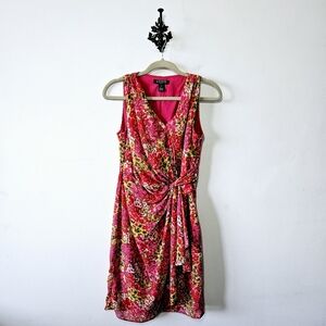 Lauren Ralph Lauren Floral Wrap Style Dress Size 4 Knot Detail V Neck EUC